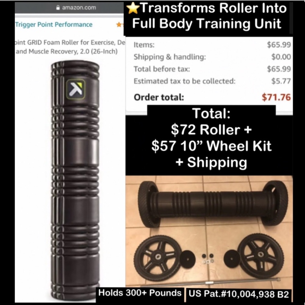 TriggerPoint 26” Grid Foam Roller Patented 10” Wheel Adapter Kit Full Assembly